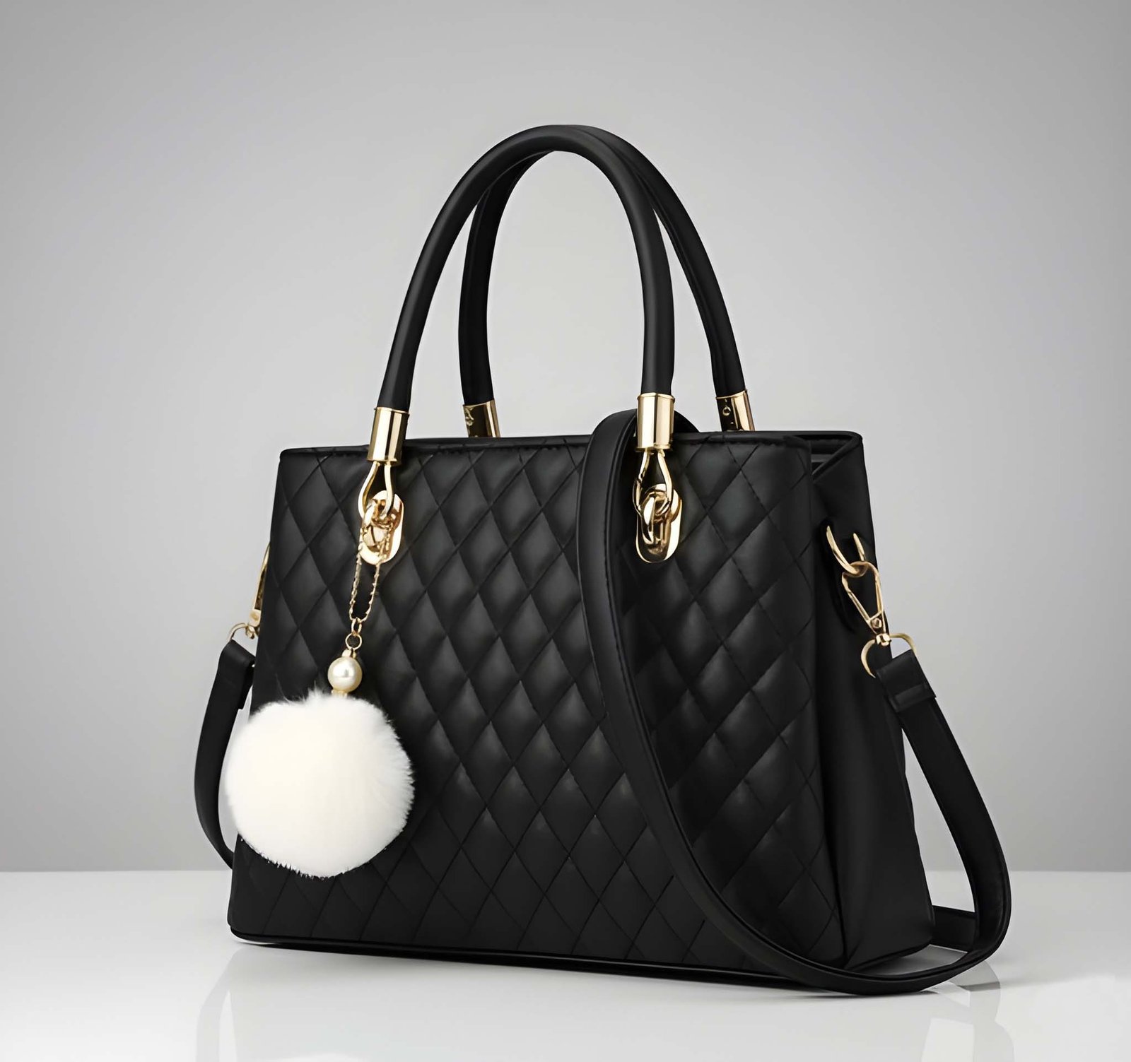 Quality Women’s Stylish Handbag | Spacious Multi-Compartment Design with Golden Hardware & Fur Ball Charm for Bags online India