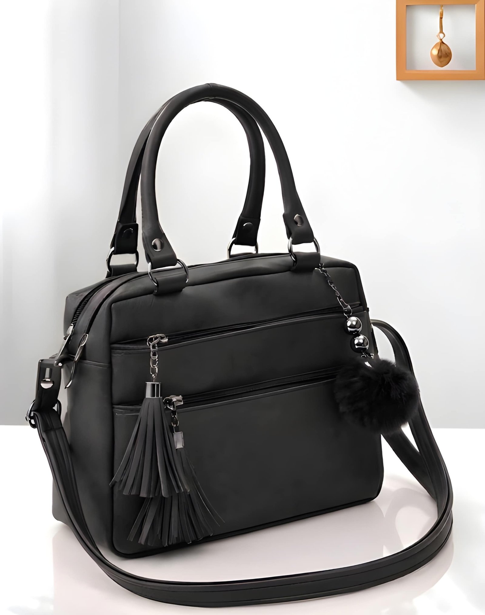 Women’s Stylish Handbag | Spacious Multi-Compartment Design with Golden Hardware & Fur Ball Charm | Perfect for Office, Daily Use, Travel & Parties for Bags online India