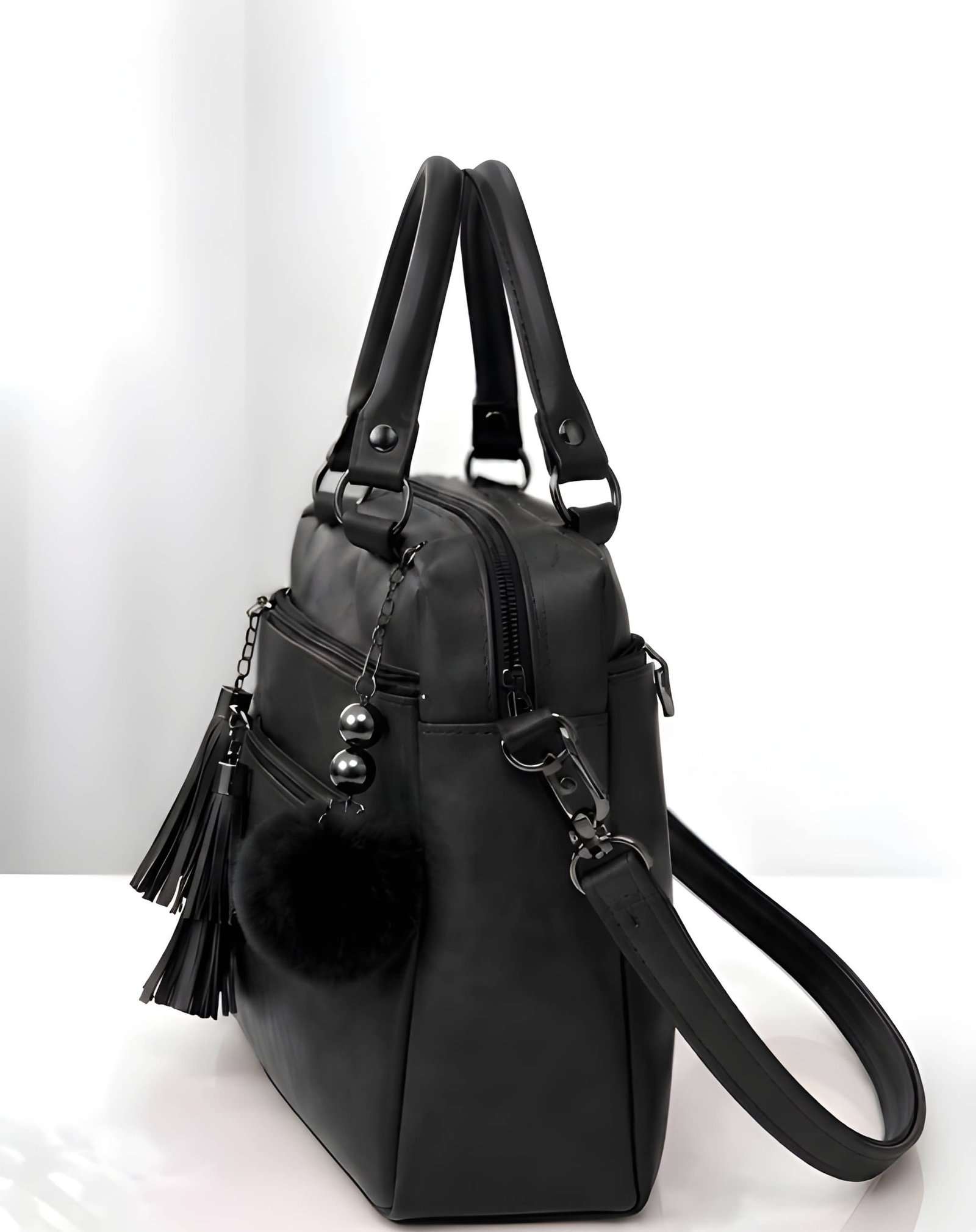 Women’s Stylish Handbag | Spacious Multi-Compartment Design with Golden Hardware & Fur Ball Charm | Perfect for Office, Daily Use, Travel & Parties for Bags online India