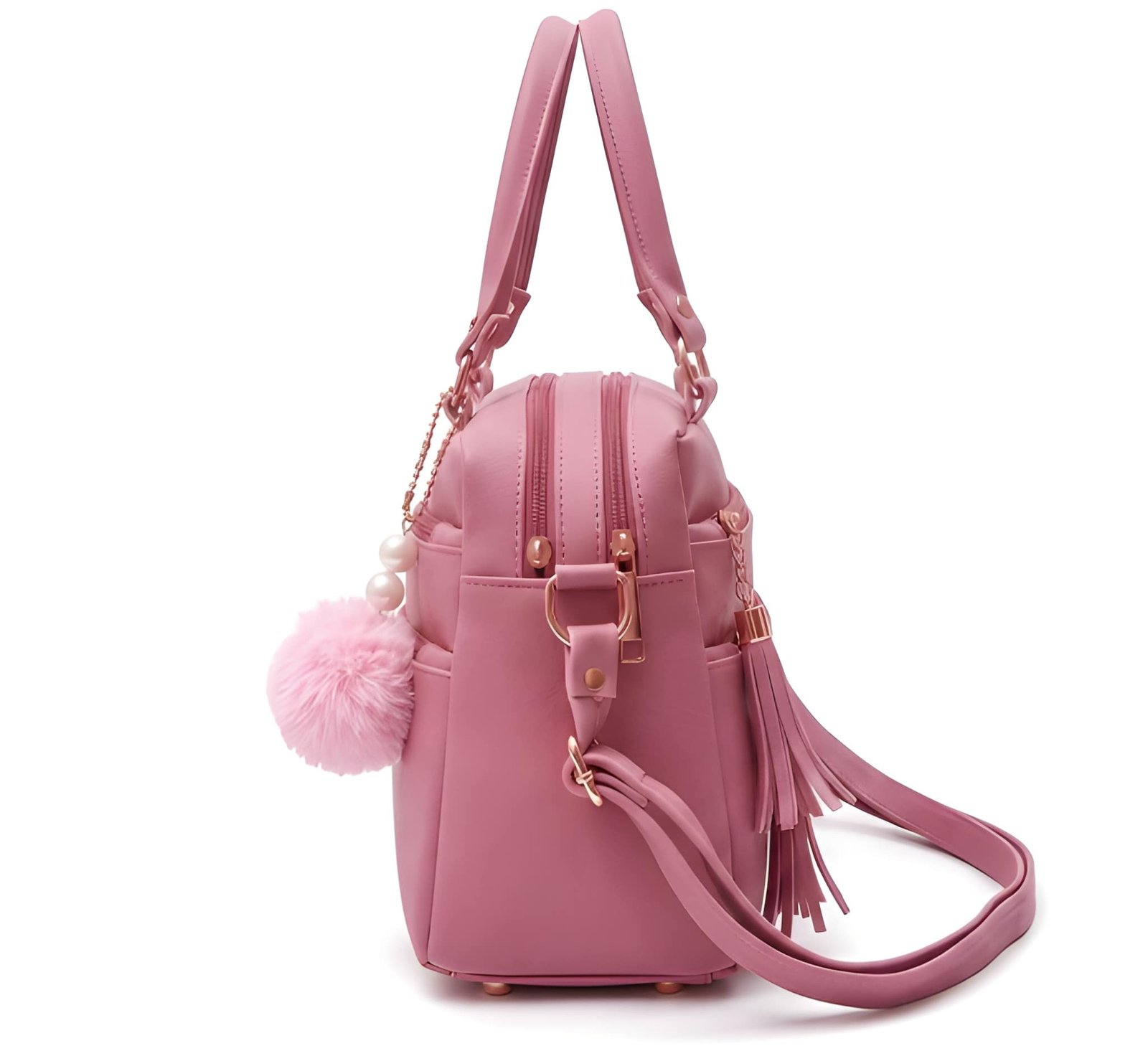 Women’s Stylish Handbag | Spacious Multi-Compartment Design with Golden Hardware & Fur Ball Charm | Perfect for Office, Daily Use, Travel & Parties for Bags online India