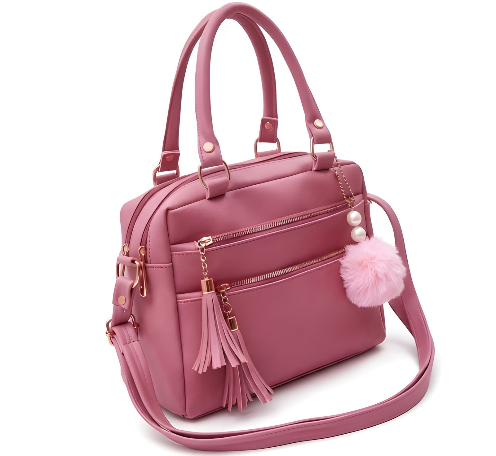 Women’s Stylish Handbag | Spacious Multi-Compartment Design with Golden Hardware & Fur Ball Charm | Perfect for Office, Daily Use, Travel & Parties for Bags online India