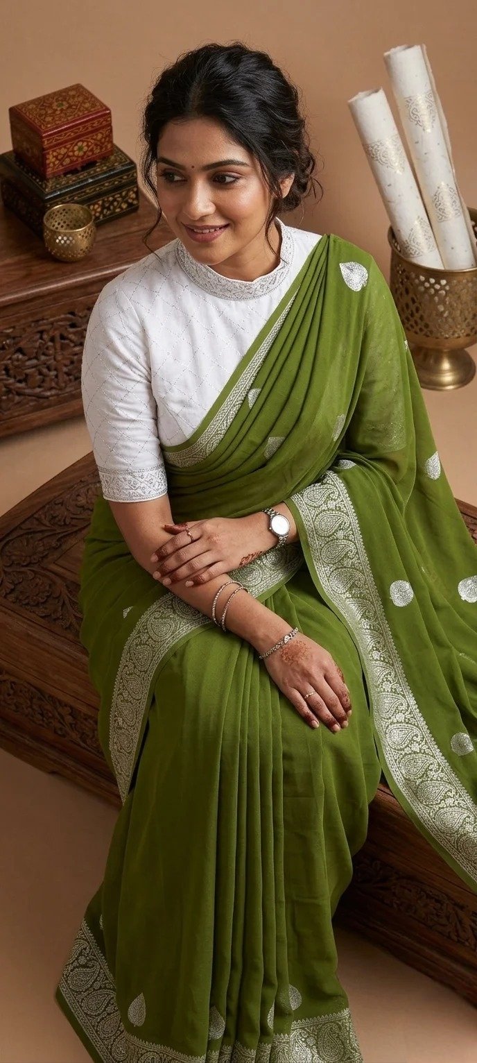 Elegant Teal Green Floral Printed Saree with Silver Border for Ethnic Wear online India