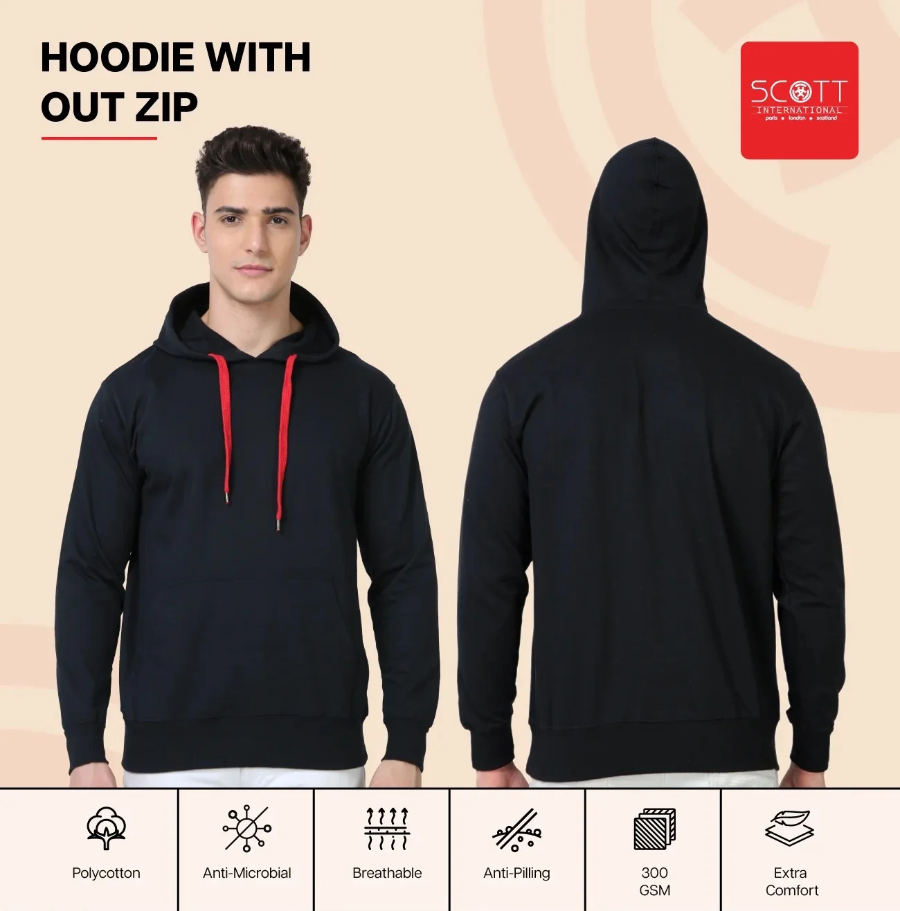 Navy Blue HOODIES WITHOUT ZIP 300 GSM for Top Wear online India