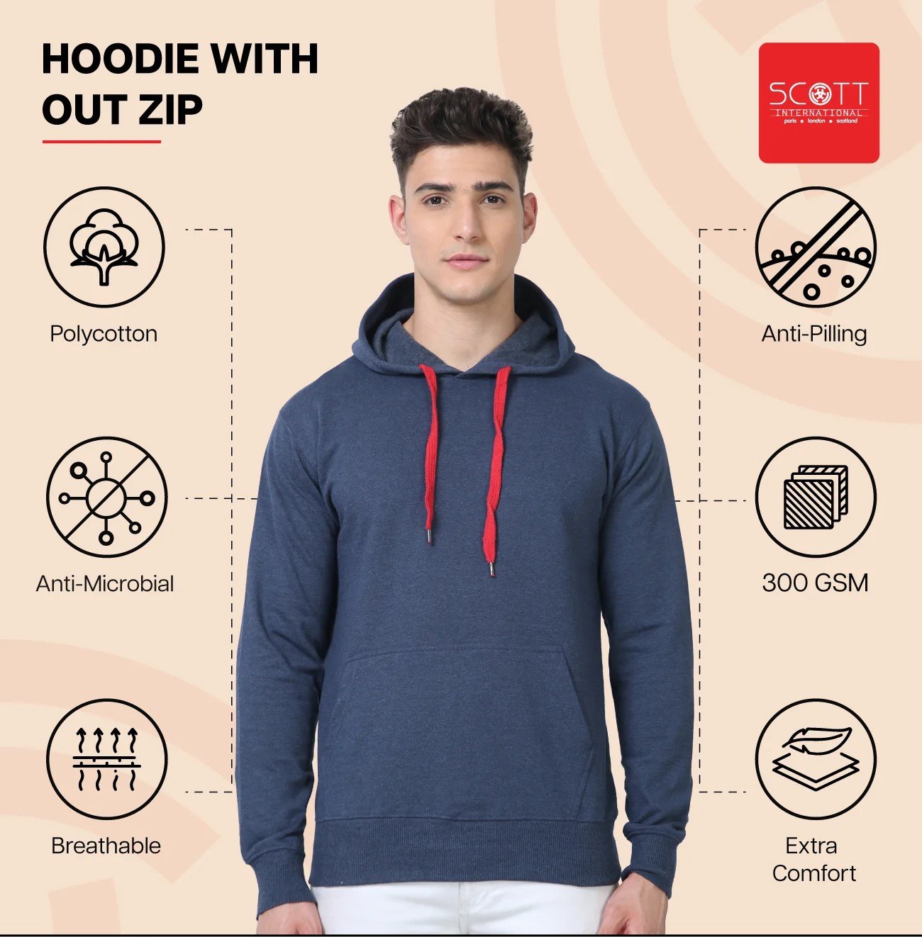 Navy Blue HOODIES WITHOUT ZIP 300 GSM for Top Wear online India