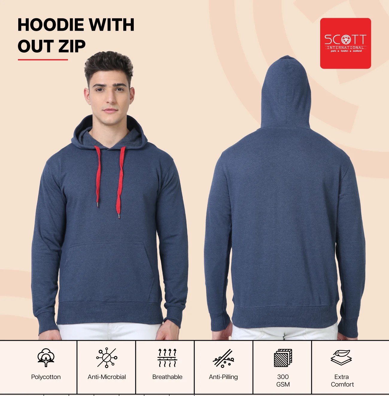 Navy Blue HOODIES WITHOUT ZIP 300 GSM for Top Wear online India