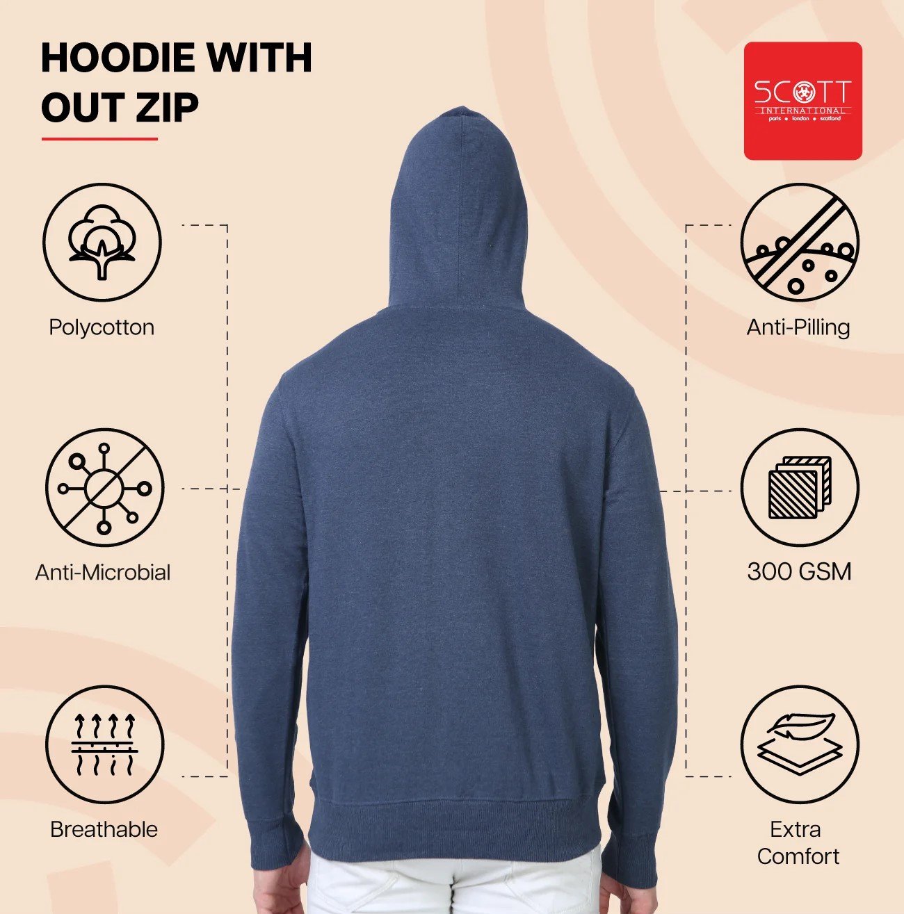Navy Blue HOODIES WITHOUT ZIP 300 GSM for Top Wear online India