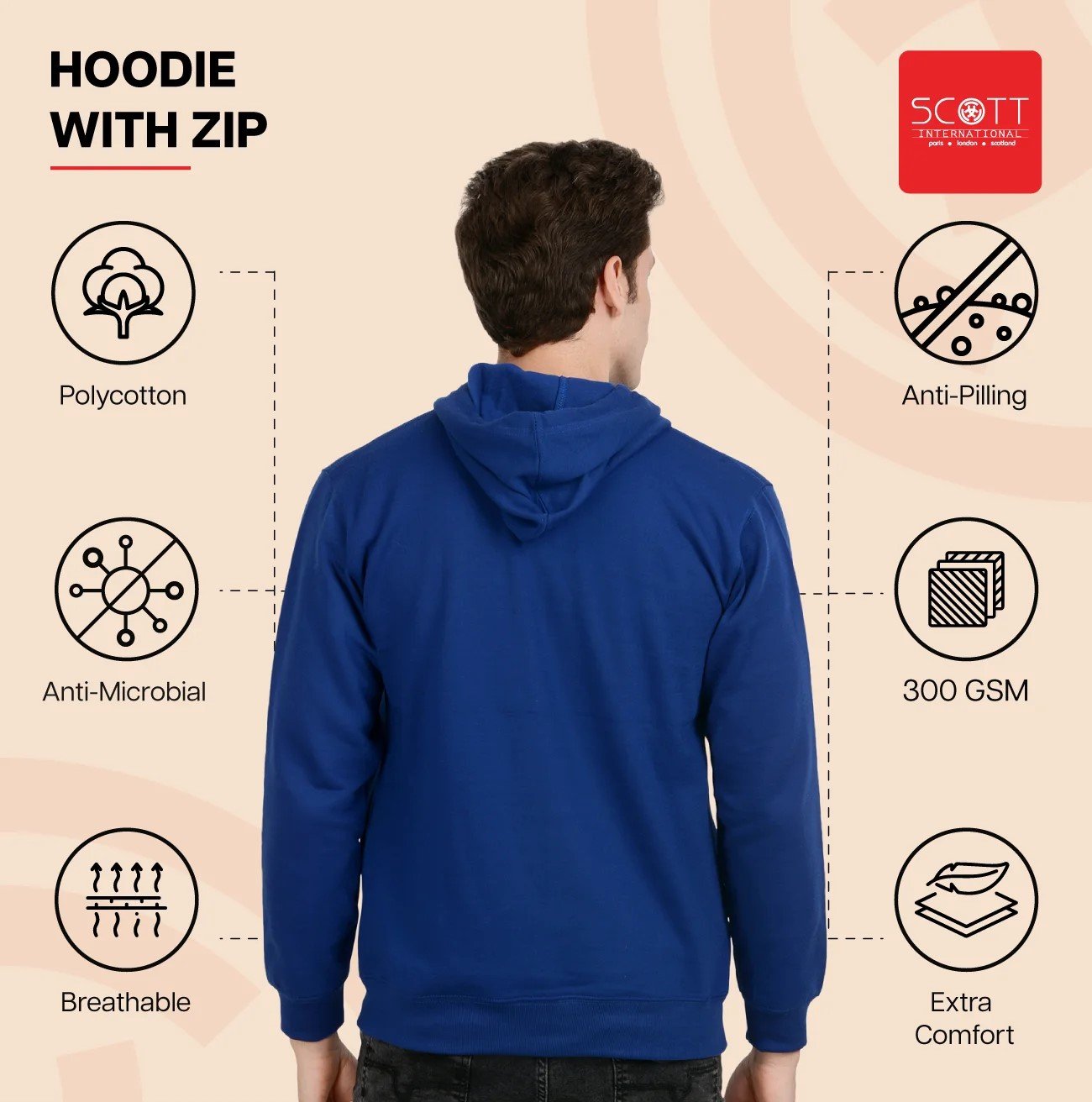 Stylish Navy Melange HOODIES WITH ZIP 300 GSM for Top Wear online India