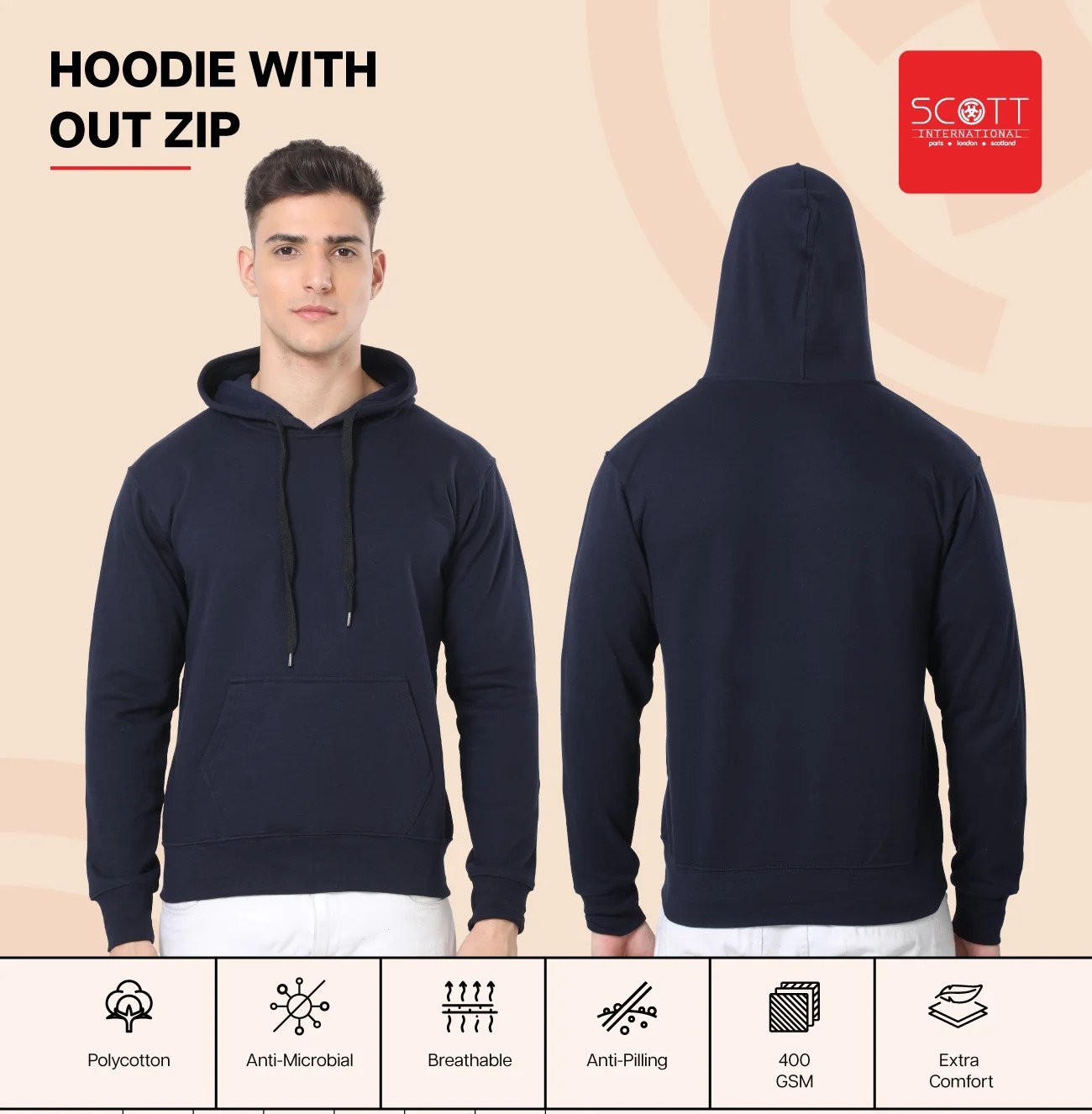 Elegant Charcoal HOODIES WITHOUT ZIP 400GSM for Top Wear online India
