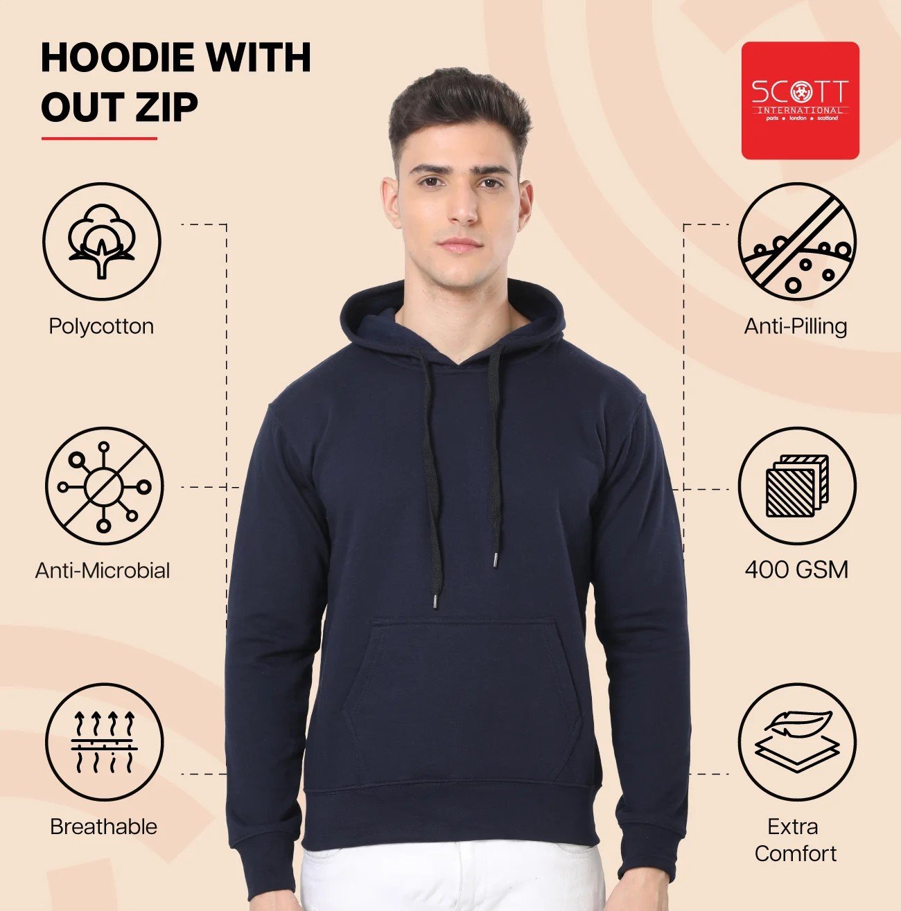 Elegant Charcoal HOODIES WITHOUT ZIP 400GSM for Top Wear online India