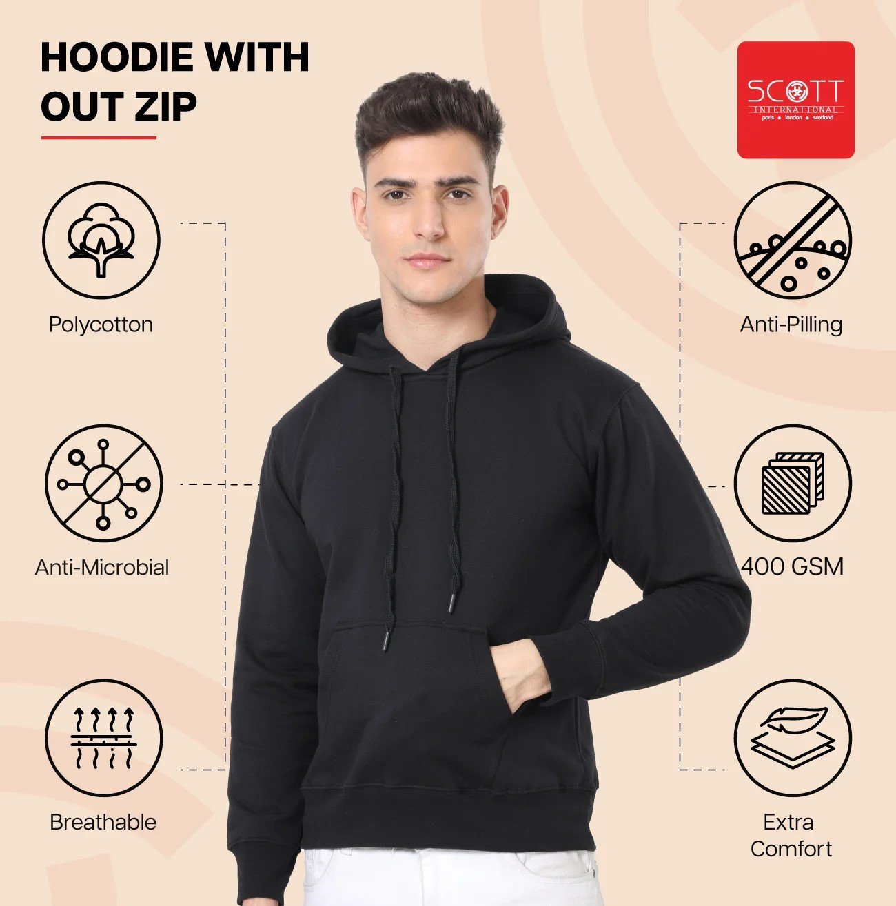 Elegant Charcoal HOODIES WITHOUT ZIP 400GSM for Top Wear online India
