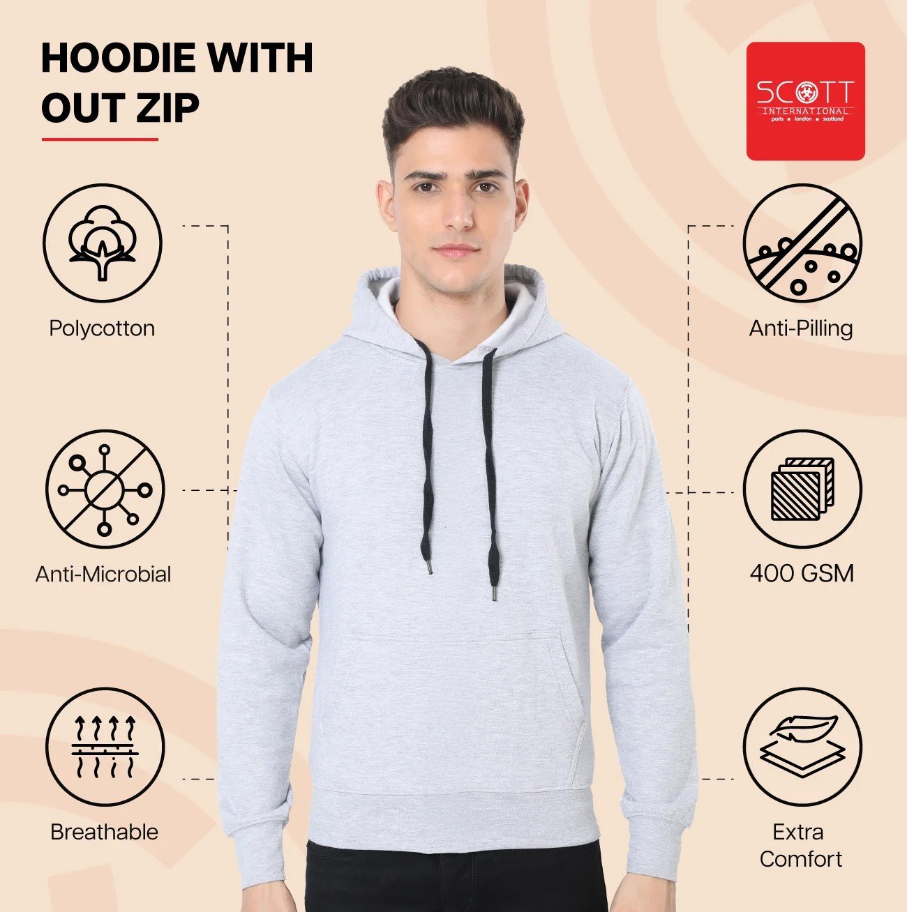 Elegant Charcoal HOODIES WITHOUT ZIP 400GSM for Top Wear online India