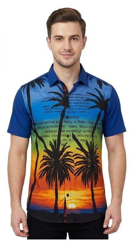 Mens nature printed half sleeves rayon shirt