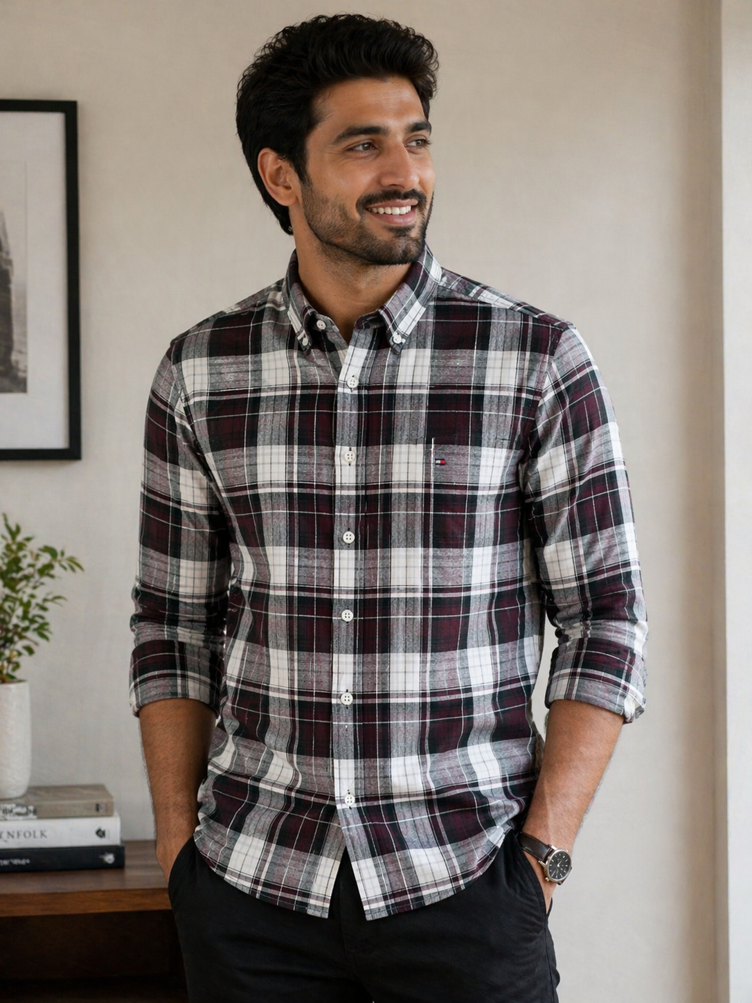 Men’s Checked Cotton Slim Fit Casual Shirt