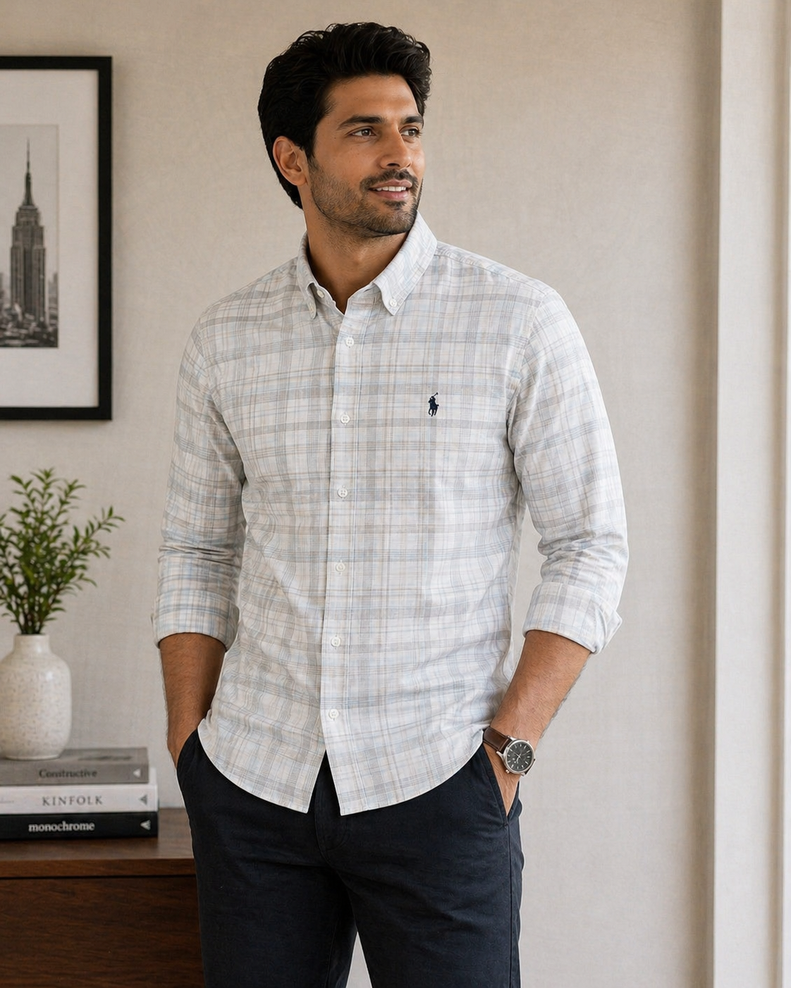 Men’s Slim Fit Black & White Checked Shirt for Top Wear online India