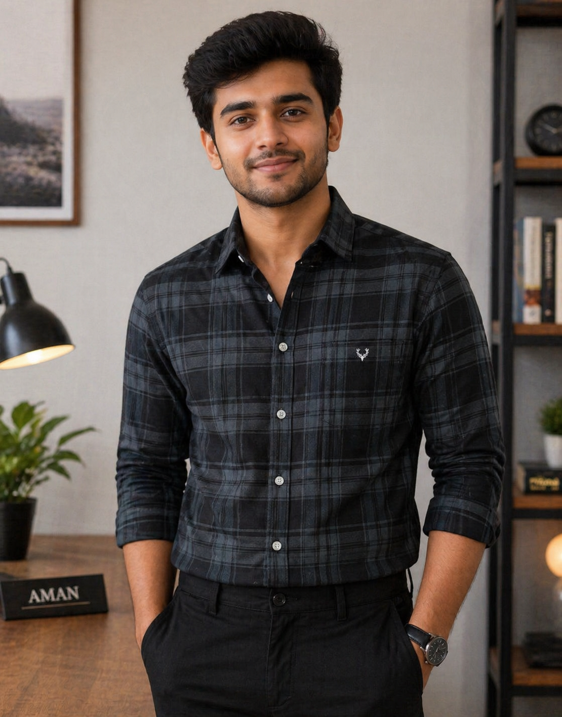 Men’s Black Checked Cotton Shirt | Regular Fit Stylish Formal & Casual Wear Shirt