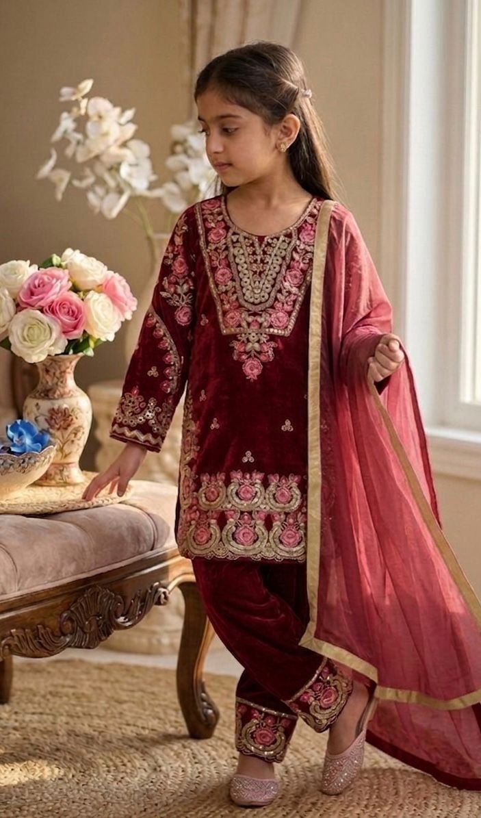 Beautiful Embroidery Sequence Work Ethnic Dress set for  Girls Clothing online India