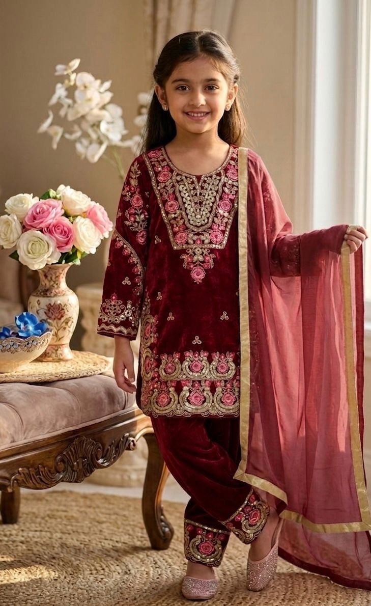 Beautiful Embroidery Sequence Work Ethnic Dress set for  Girls Clothing online India