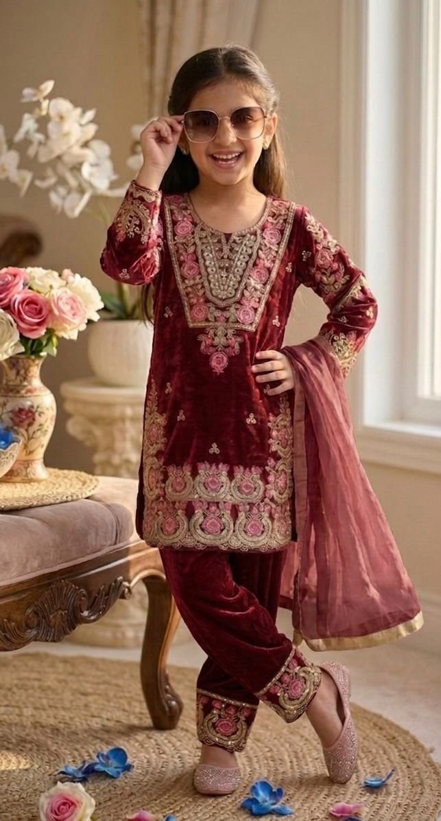 Beautiful Embroidery Sequence Work Ethnic Dress set for  Girls Clothing online India