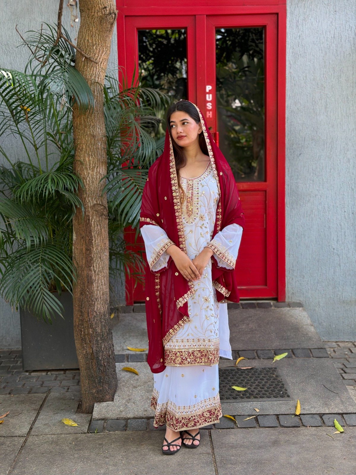 GEORGETTE FABRIC TOP AND PLAZZO WITH DUPATTA SET