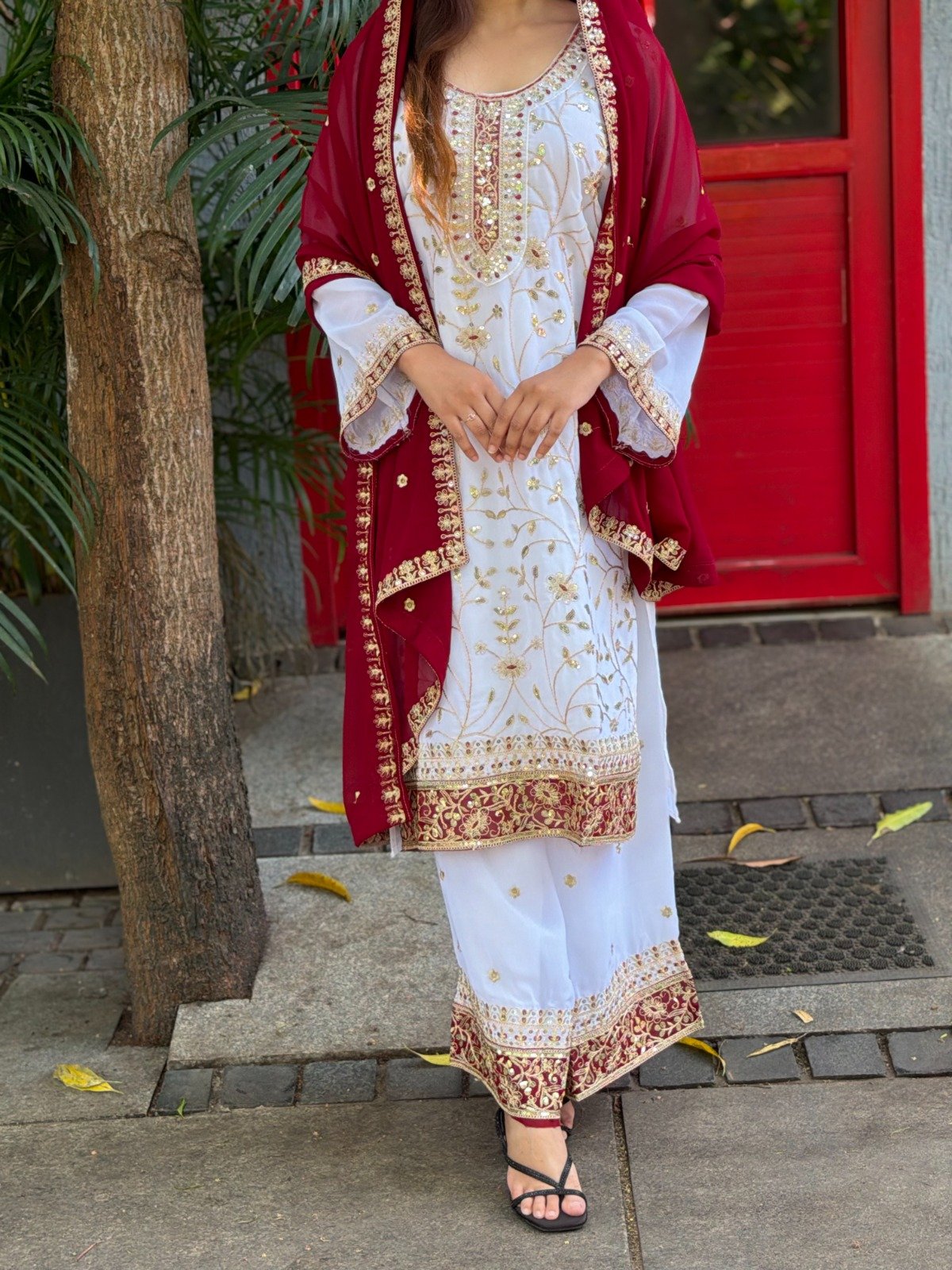 GEORGETTE FABRIC TOP AND PLAZZO WITH DUPATTA SET for Ethnic Wear online India