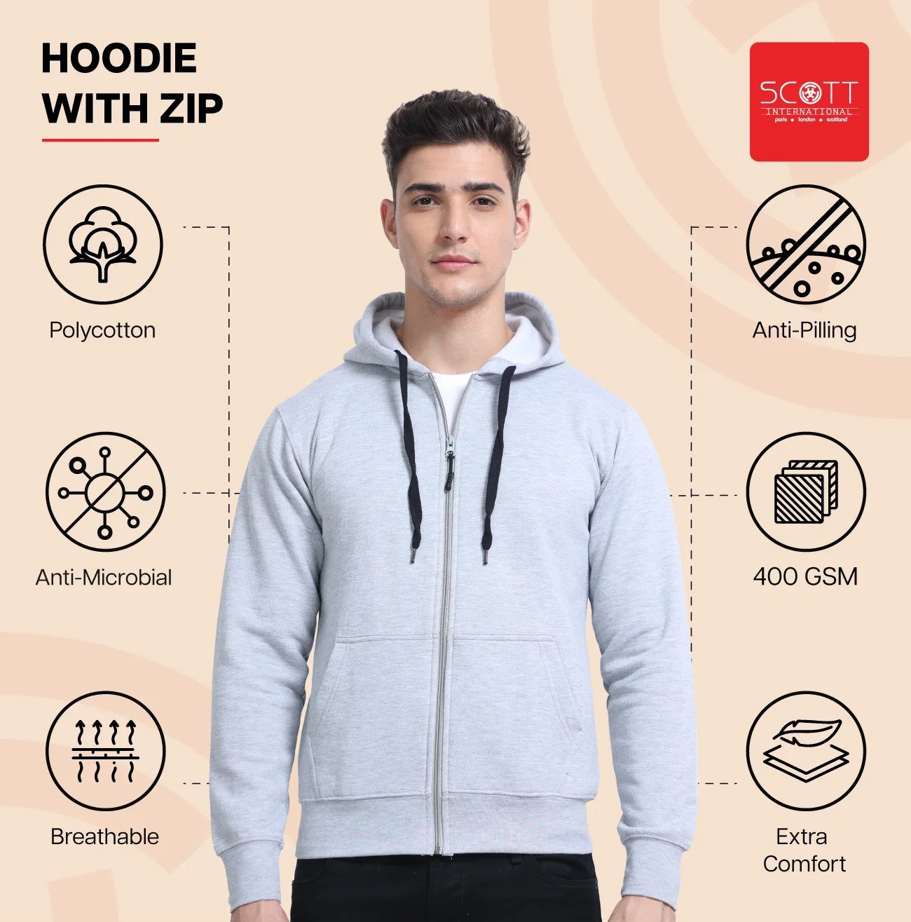 Elegant Black HOODIES WITH ZIP 400GSM for Top Wear online India