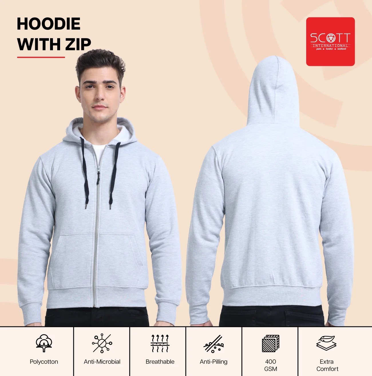 Elegant Black HOODIES WITH ZIP 400GSM for Top Wear online India