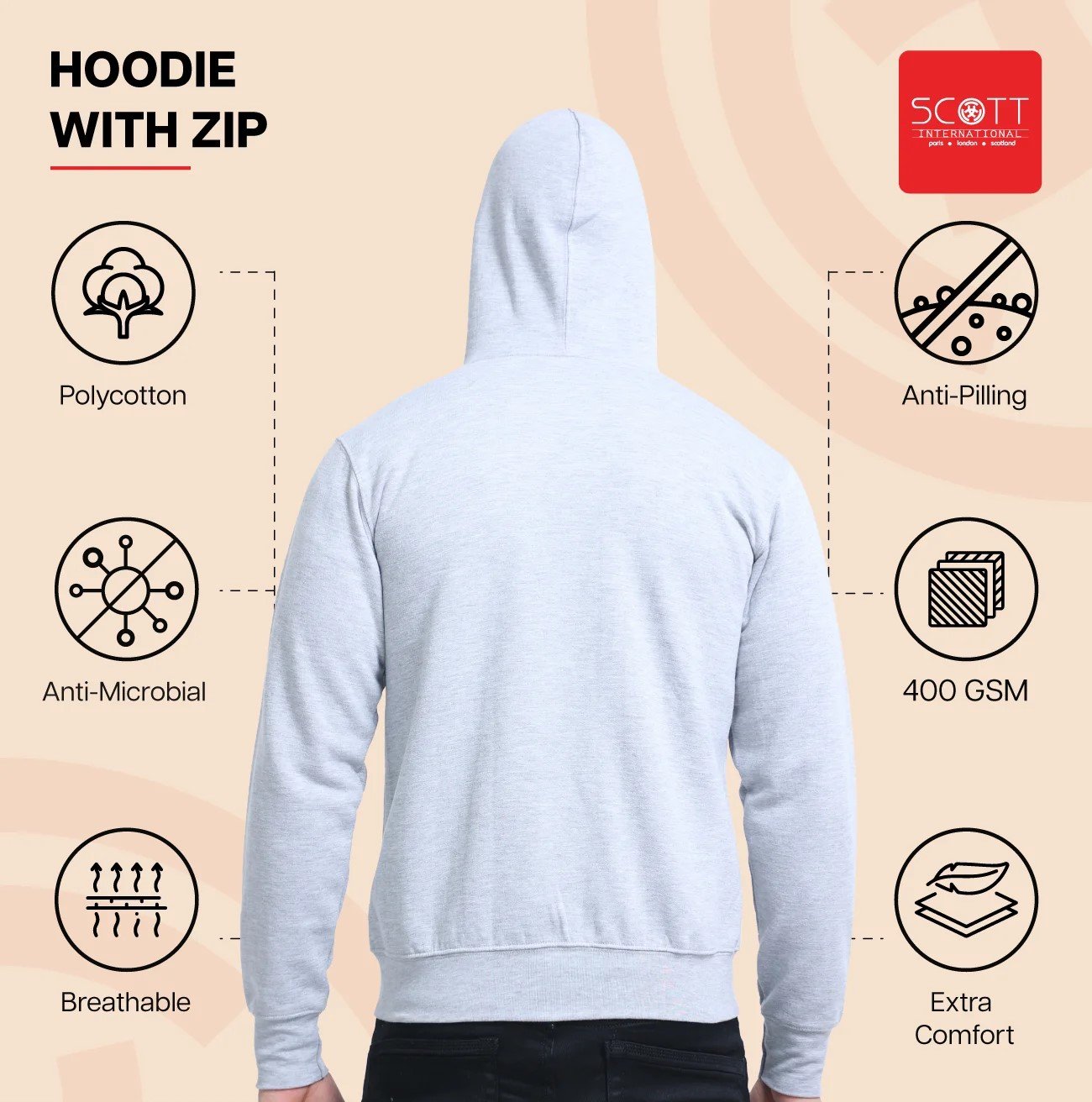 Elegant Black HOODIES WITH ZIP 400GSM for Top Wear online India