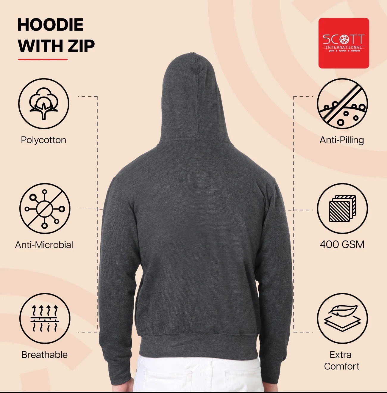 Elegant Black HOODIES WITH ZIP 400GSM for Top Wear online India