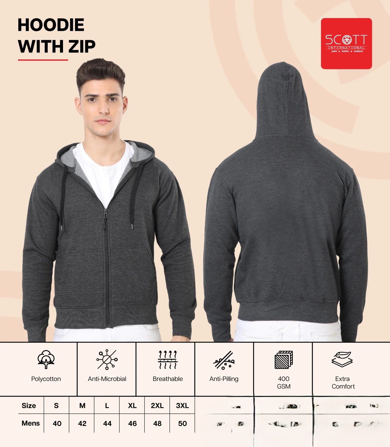 Elegant Black HOODIES WITH ZIP 400GSM for Top Wear online India