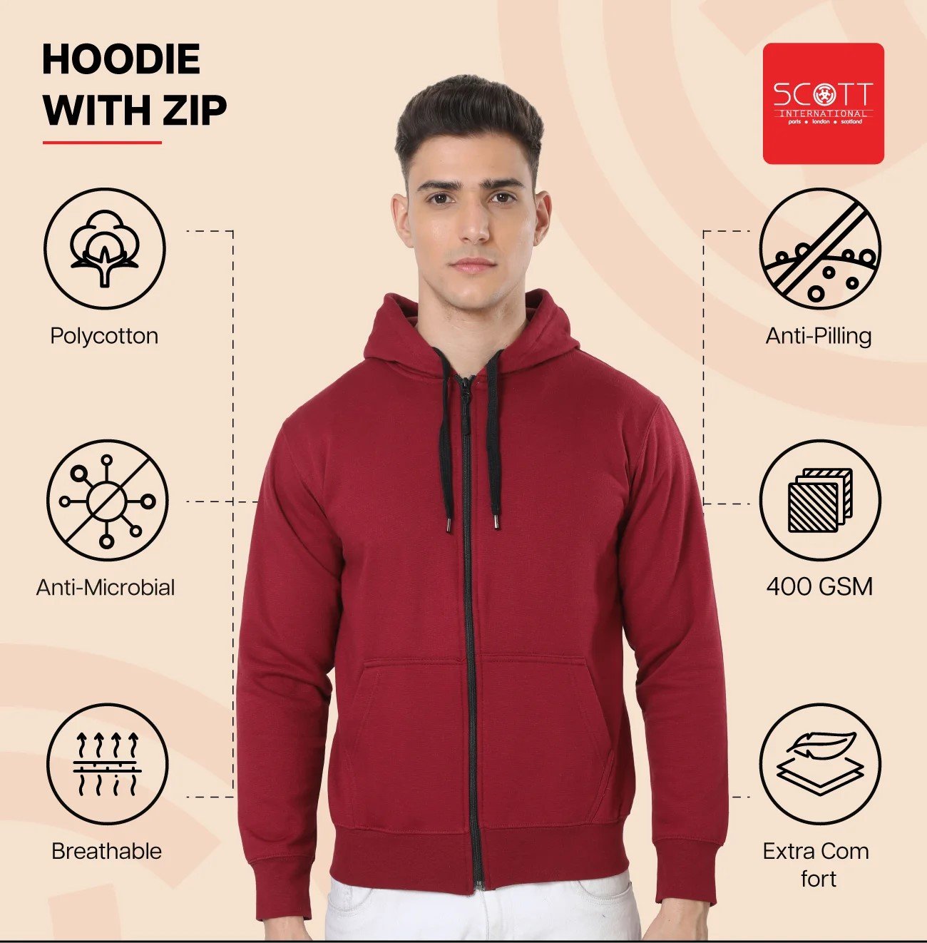 Elegant Black HOODIES WITH ZIP 400GSM for Top Wear online India