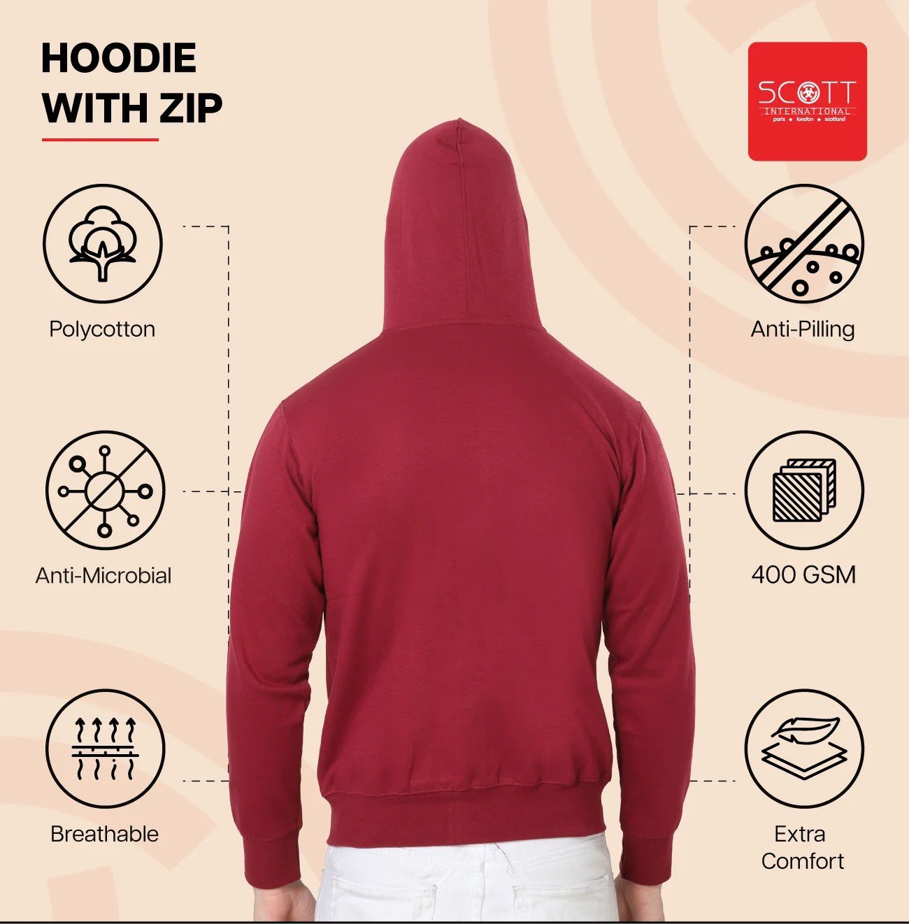 Elegant Black HOODIES WITH ZIP 400GSM for Top Wear online India