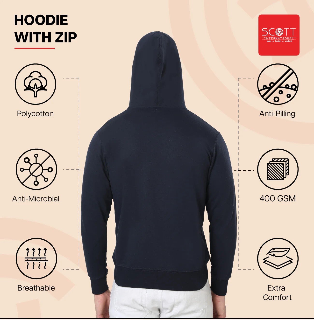 Elegant Black HOODIES WITH ZIP 400GSM for Top Wear online India
