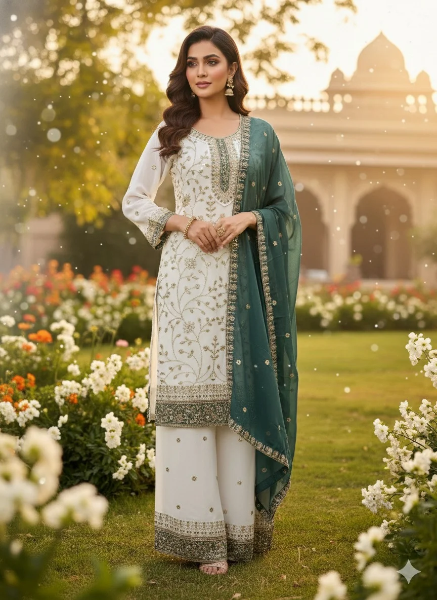 GEORGETTE FABRIC TOP AND PLAZZO WITH DUPATTA SET for Ethnic Wear online India