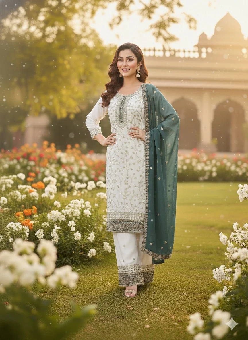 GEORGETTE FABRIC TOP AND PLAZZO WITH DUPATTA SET for Ethnic Wear online India