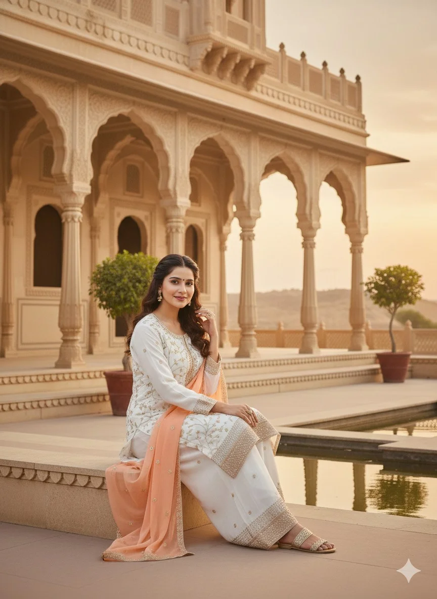 GEORGETTE FABRIC TOP AND PLAZZO WITH DUPATTA SET for Ethnic Wear online India
