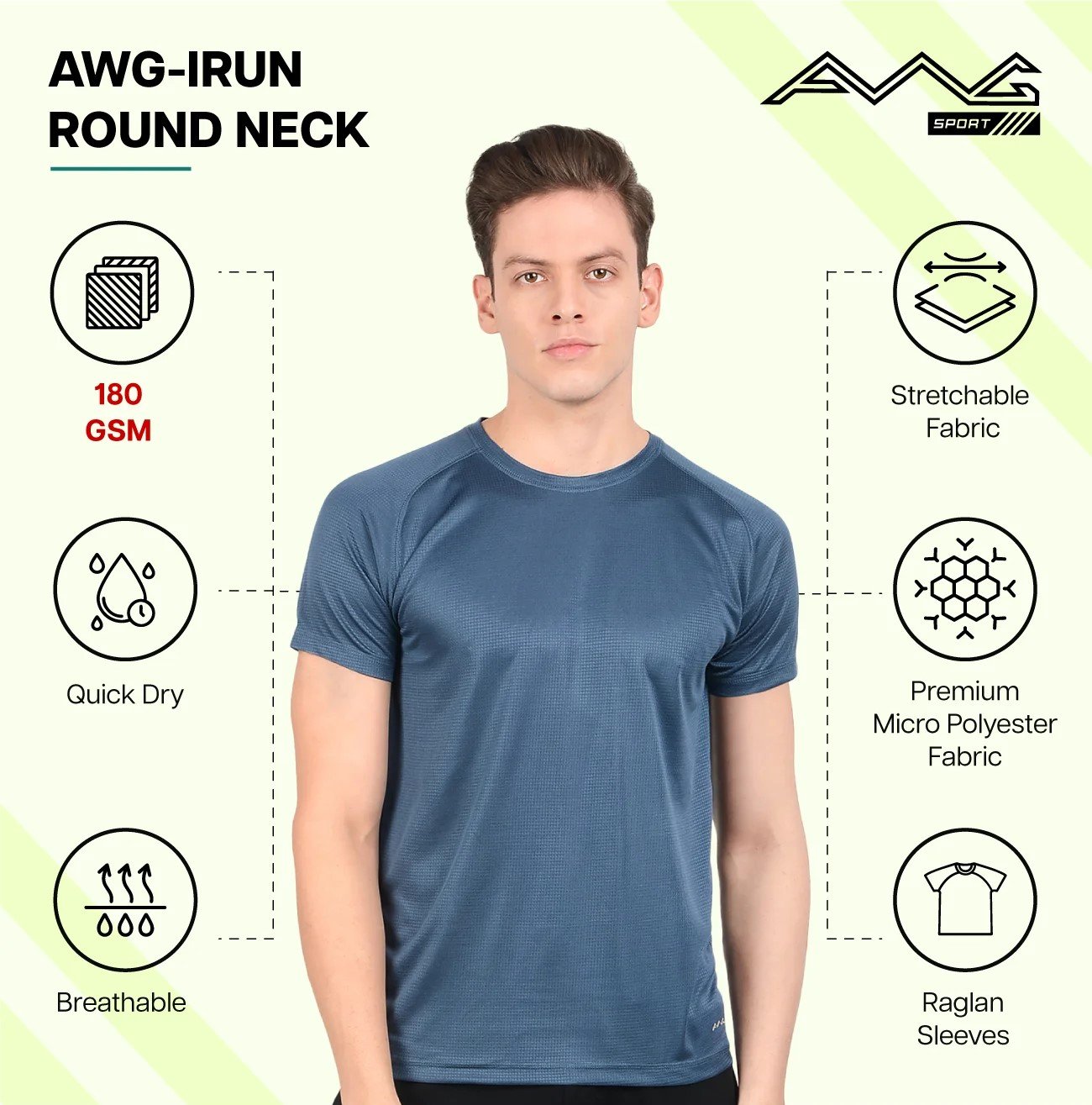 AWG-IRUN ROUND NECK DRY FIT T-Shirt for Top Wear online India