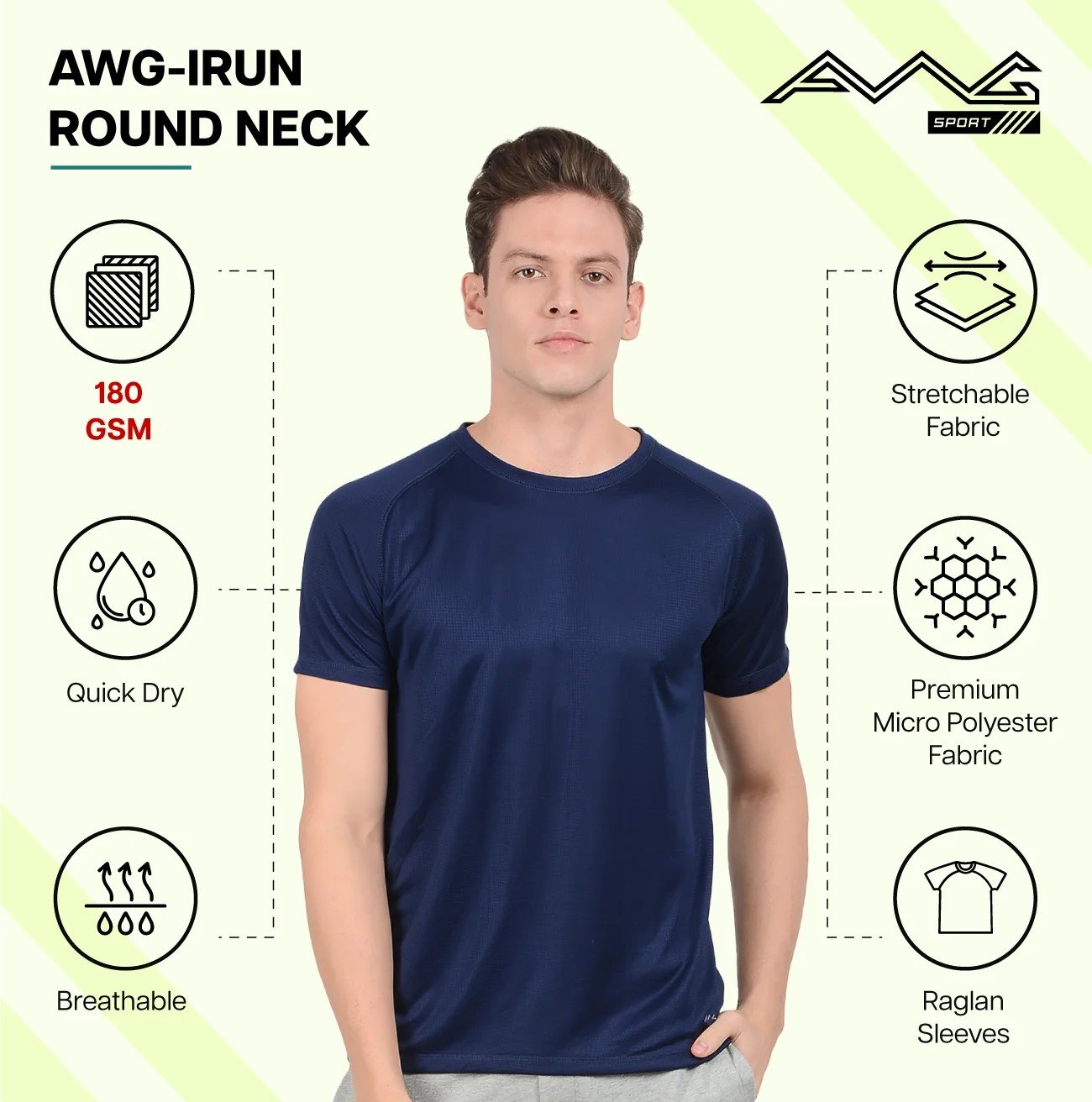 AWG-IRUN ROUND NECK DRY FIT T-Shirt for Top Wear online India