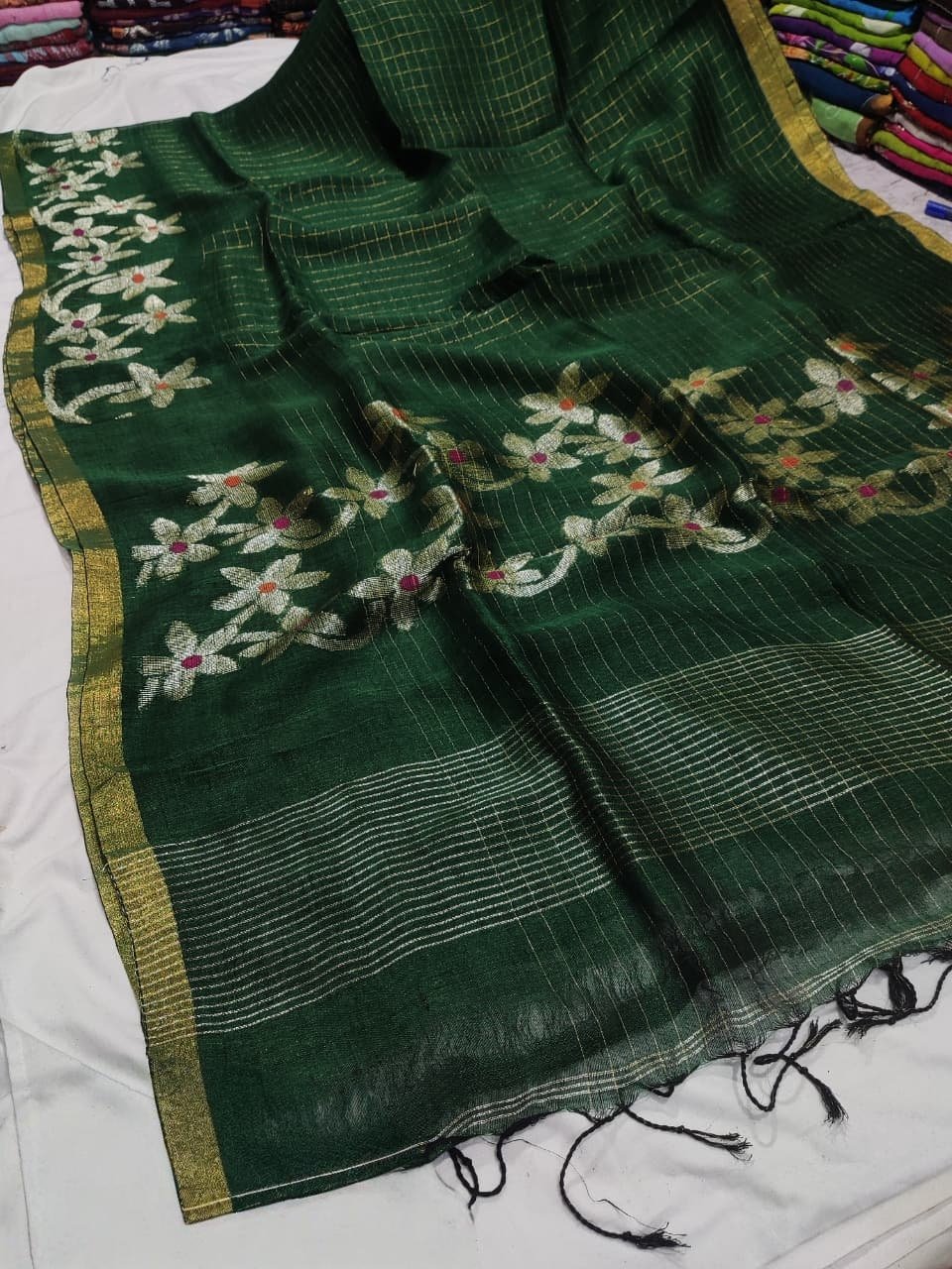 Women’s Black Reshmi Matka Saree – Cotton Mix Floral Zari Border Saree for Ethnic Wear online India