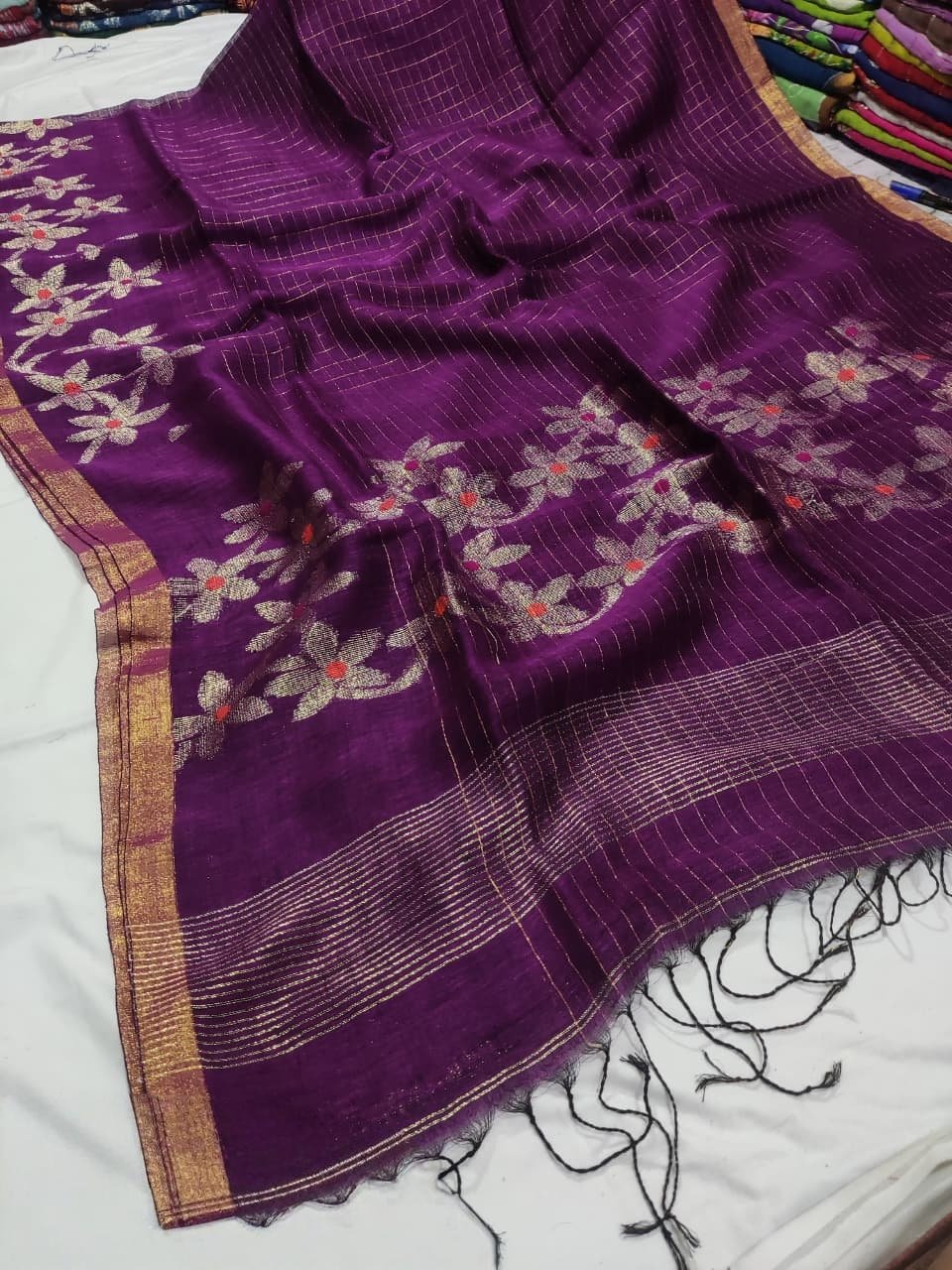 Women’s Black Reshmi Matka Saree – Cotton Mix Floral Zari Border Saree for Ethnic Wear online India