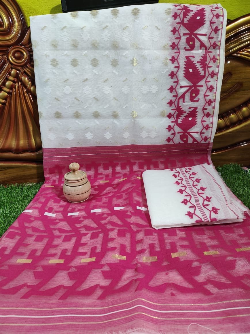 Women’s Jamdani Cotton Sarees with Blouse Piece – Traditional Handwoven Style Saree Collection for Ethnic Wear online India