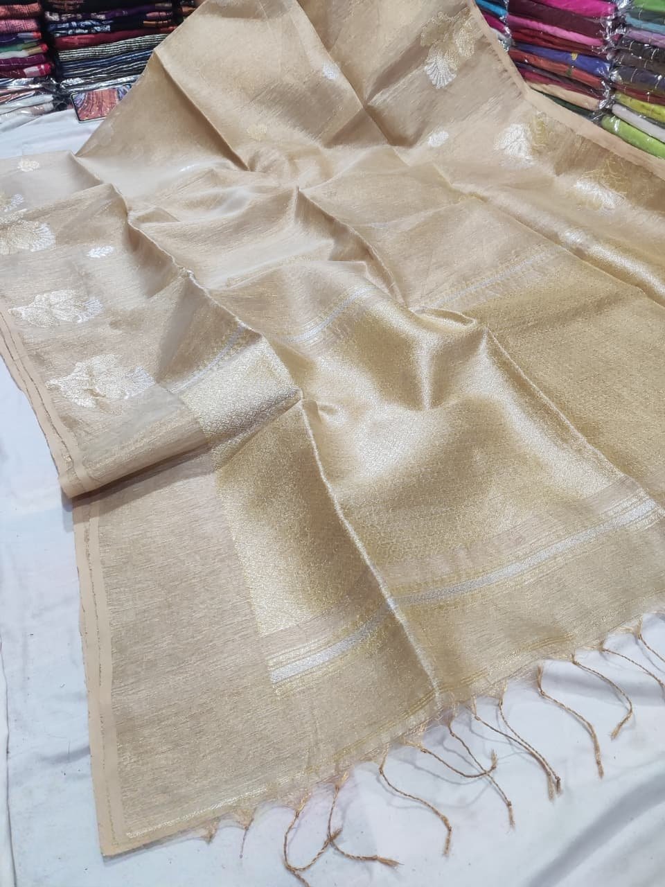 Beige traditional Tissue Matka Saree for Ethnic Wear online India