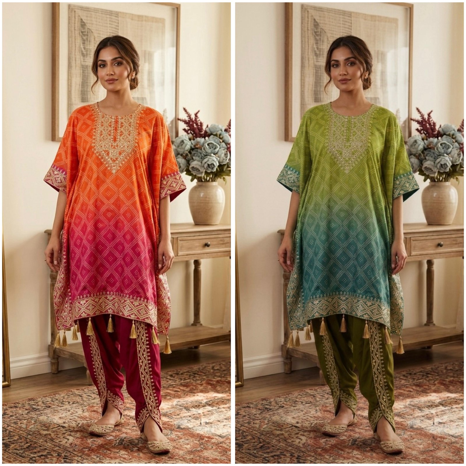 TWO PIECE PRINTED KAFTAN WITH DHOTI SET