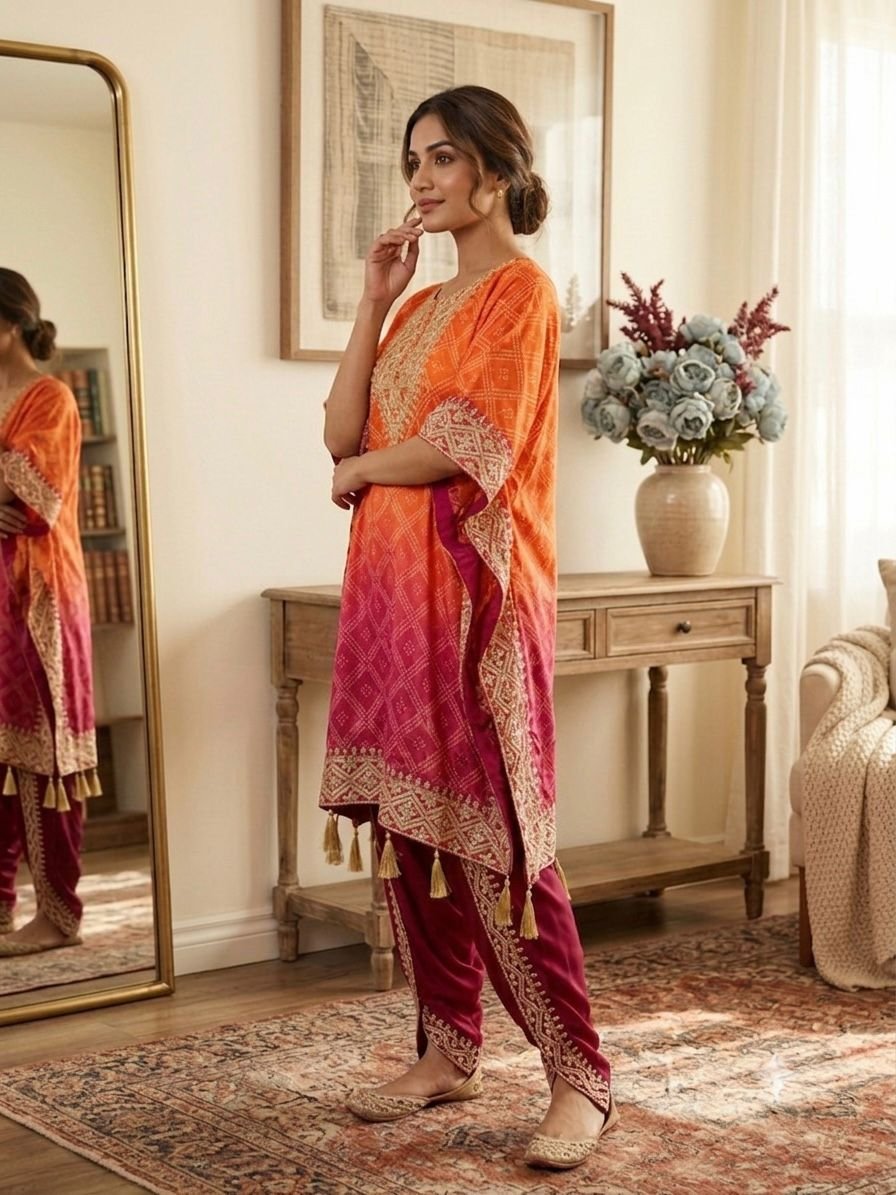 TWO PIECE PRINTED KAFTAN WITH DHOTI SET for Ethnic Wear online India