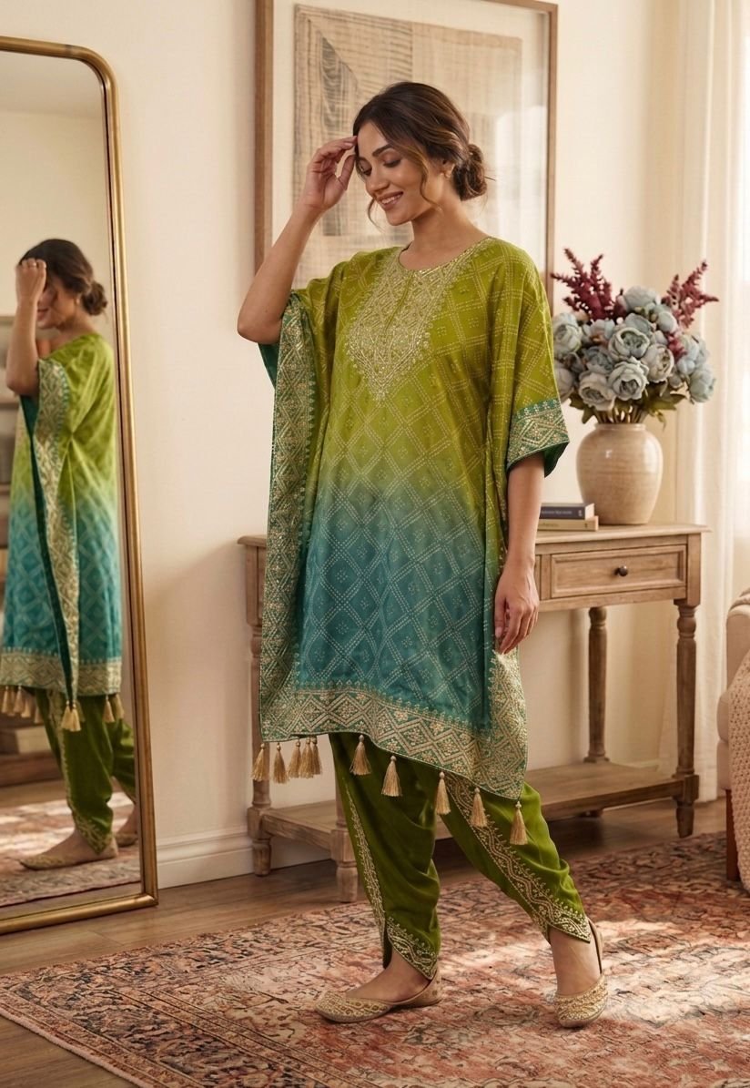 TWO PIECE PRINTED KAFTAN WITH DHOTI SET for Ethnic Wear online India