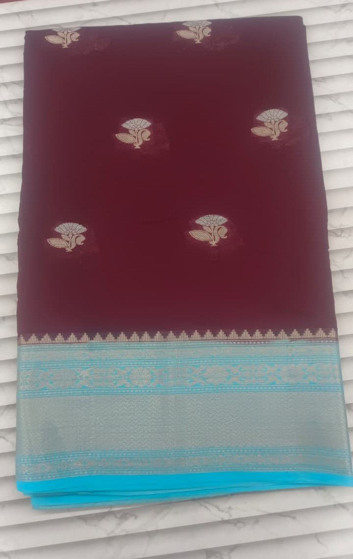 Red Banarasi Style Cotton Silk Saree with Silver Zari Border for Ethnic Wear online India