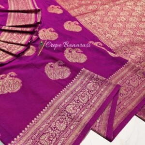 Rose Crepe Banarasi Handloom Saree with Antique Gold Zari for Ethnic Wear online India