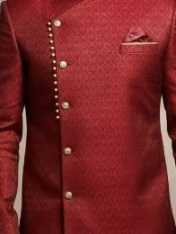 Elegant Royal Wine Indo-Western Sherwani in Pure Tussar Silk – Handcrafted Elegance for Ethnic Wear online India