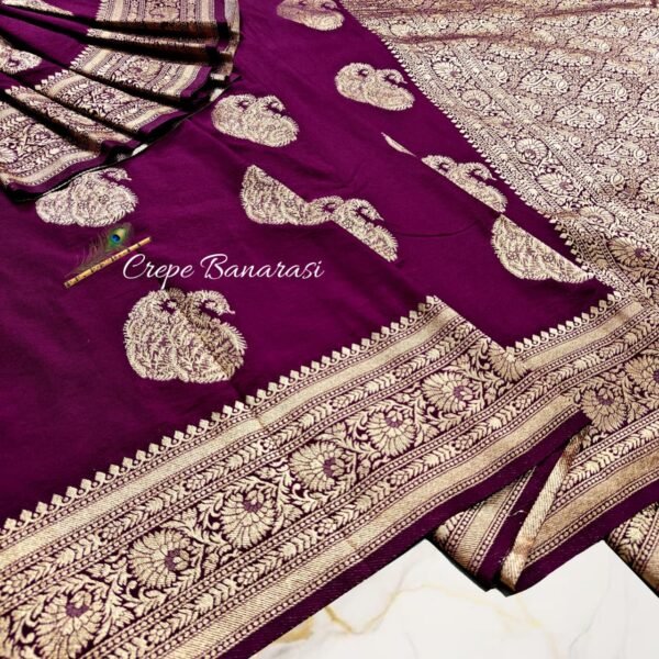 Rose Crepe Banarasi Handloom Saree with Antique Gold Zari for Ethnic Wear online India