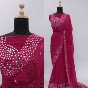 Elegant Black Pure Chiffon Handcrafted Stone Work Bridal Party Wear Saree with Designer Blouse Piece for Ethnic Wear online India