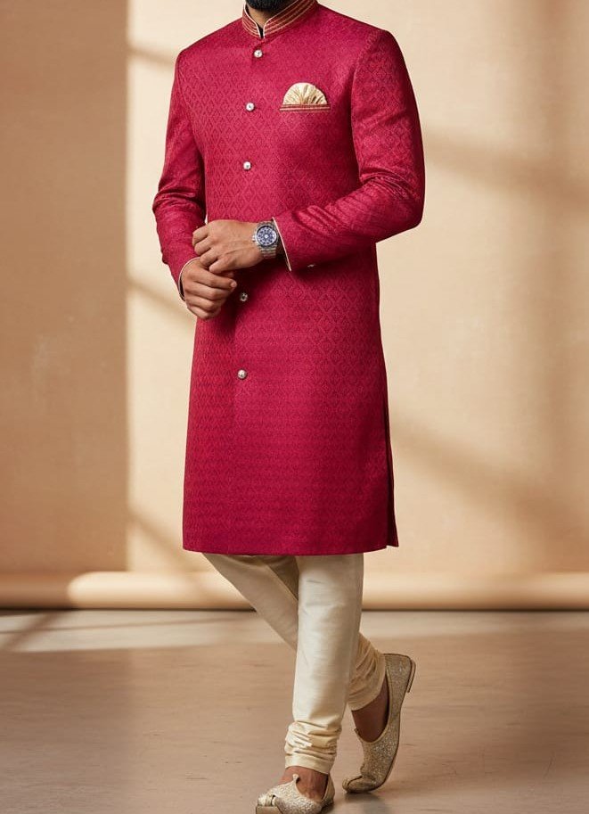 Indo-Western Sherwani in Pure Tussar Silk – Handcrafted Royal Wear